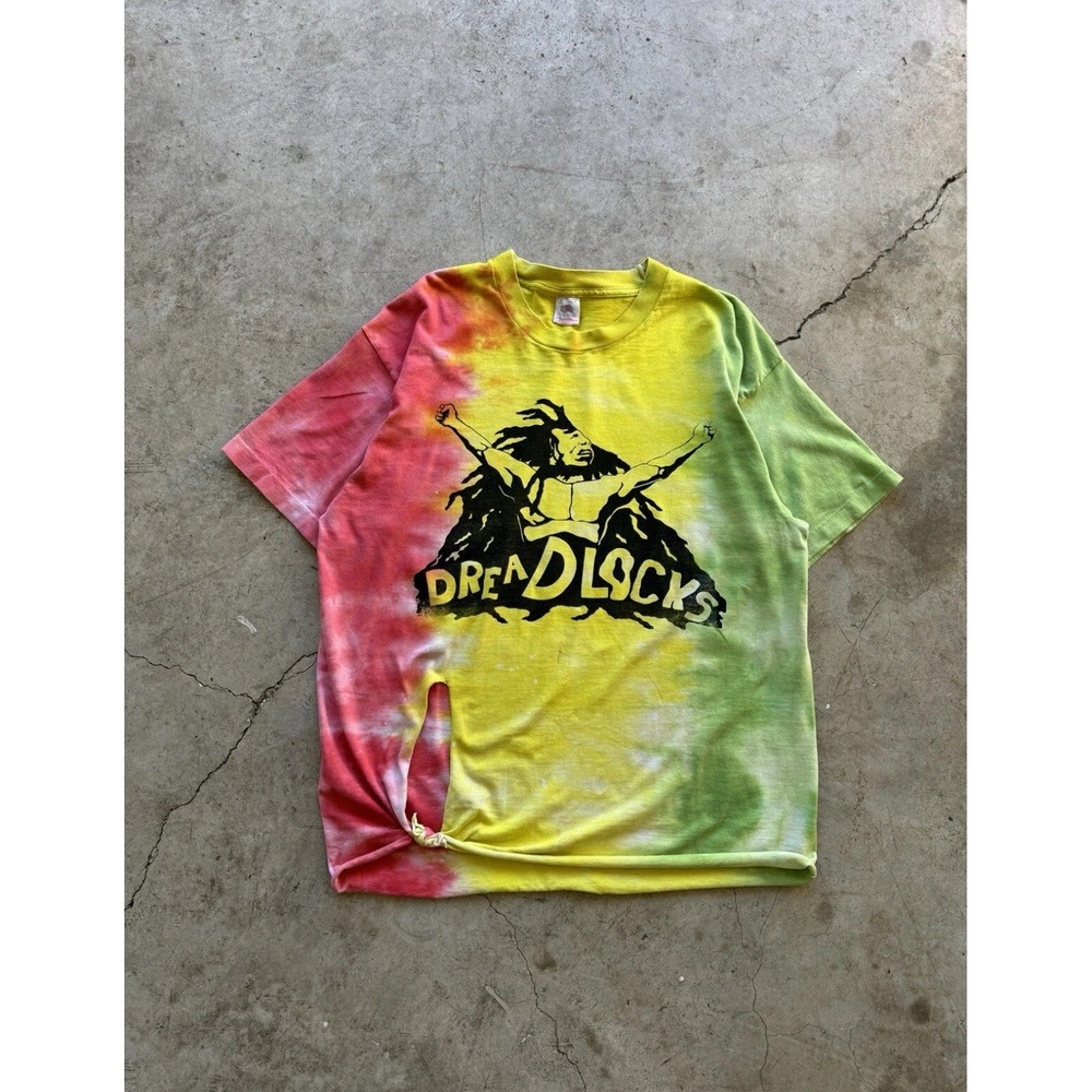 Vintage 90s Rasta Dreadlocks Tie Dye Hippie T-Shirt Peace (L) USA Made Cropped